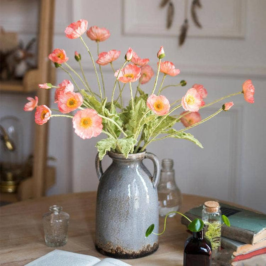 Silk Common Poppy Flower Stem in Pink
